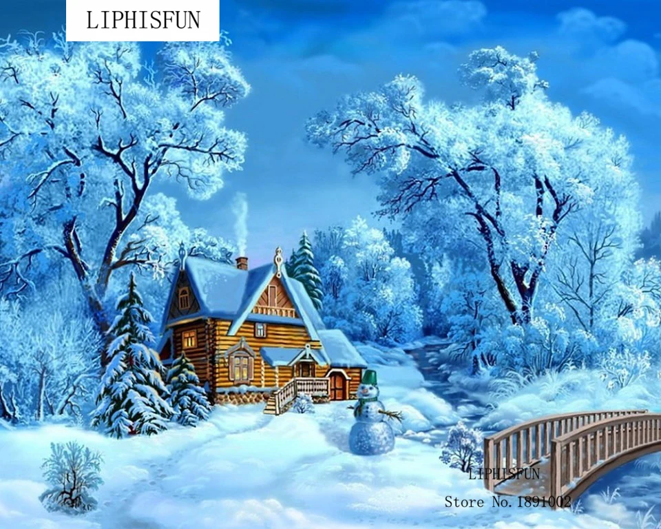 

Diy Full Square Diamond Painting Landscape Tree Winter Snow Villa Rhinestone Full Complete Embroidery Cross Stitch Kit