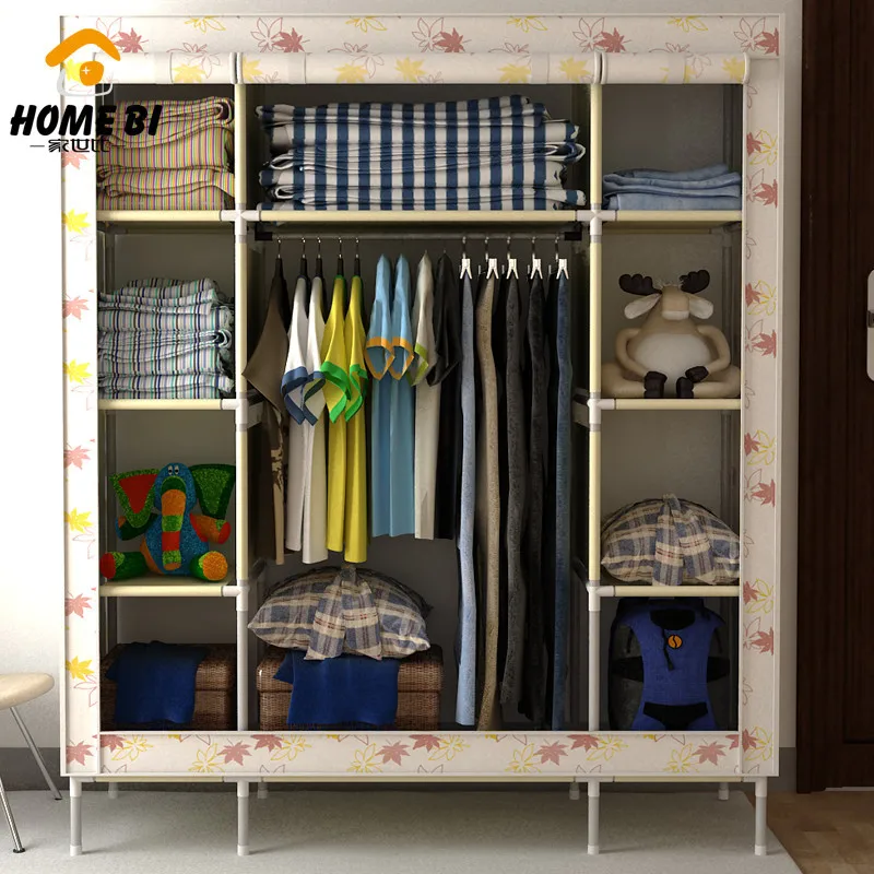 The new large capacity Easy assembly length 142 * W 44 H 171cm bold steel cloth wardrobe shipping | Мебель