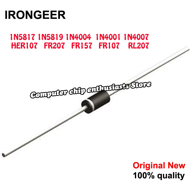 100 шт. 1N5817 1N5819 1N4004 1N4001 1N4007 HER107 FR207 FR157 FR107 RL207 DO-41 выпрямительный диод Шоттки | Печатные платы -33056842971