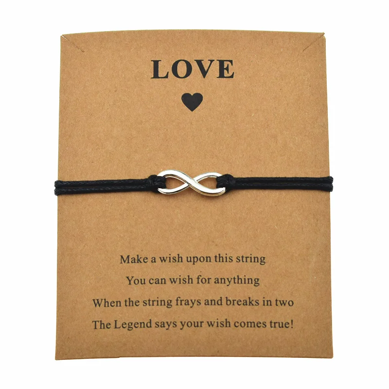 Регулируемые браслеты с надписью Make a Wish Love Card кулоном в форме бесконечности для
