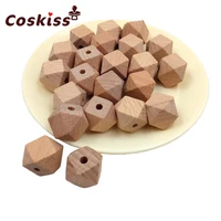 30pcs beech wood bead unfinished natural 18mm geometric hexagonal wooden beads for diy baby teether nacklace