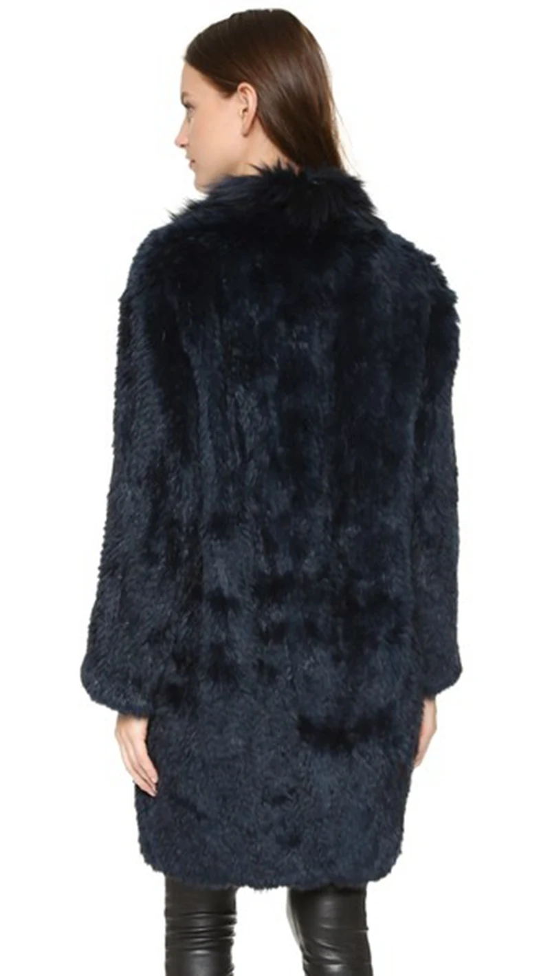 Женское трикотажное пальто с кроличьим мехом осенне-зимний Тренч воротником из