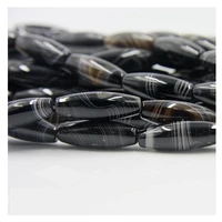 wholesale1030mm oval rice shape charm beads natural black striped agates stone beads for onyx making diy bracelet jewellery