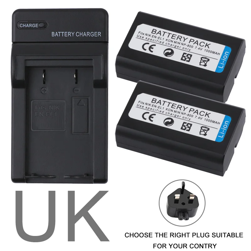 UK Ruigpro EN-EL1 ENEL1 батарея+ цифровые настенные Зарядное устройство для Nikon Coolpix 500 775 880 885 990 995 4300 4500 4800 5000 5400 5700 8700 - Цвет: UK