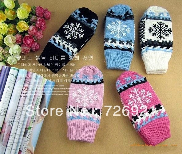 Free Shipping 2pairs/lot Women Snowflake Pattern Winter Warm Knitting Wool Knitted Gloves Thicken | Аксессуары для одежды