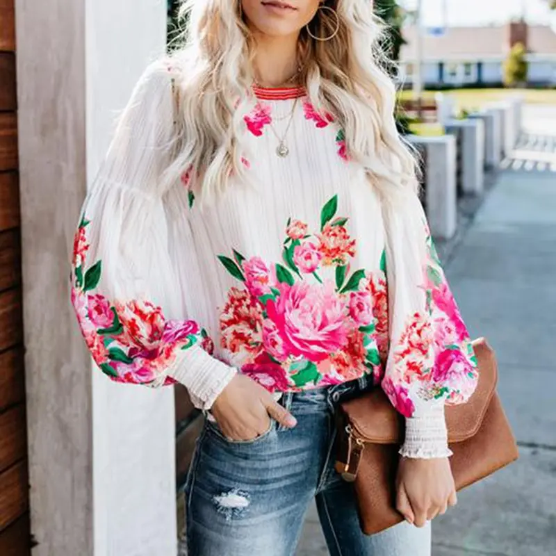 Осень 2019 повседневные Большие размеры Boho дорожные Женские топы и блузки летние