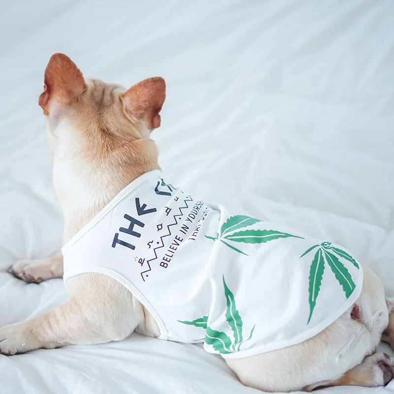 Футболка для домашних животных с принтом листьев хлопок жилет щенков собак