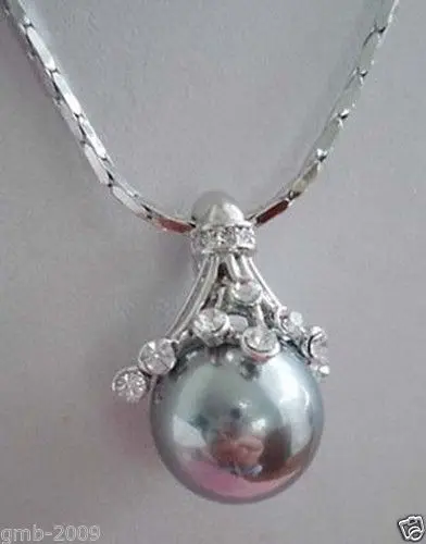 14 мм натуральное серое жемчужное ожерелье с круглым кулоном 18KGP|round pendant|natural crystal