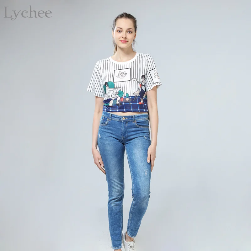 Летний женский укороченный топ Lychee в стиле Харадзюку Повседневная Свободная