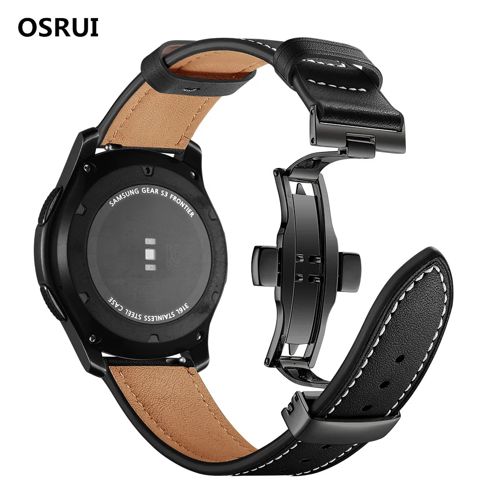 Кожаный ремешок для часов Samsung Gear S3 Frontier/Classic Galaxy 46 мм с пряжкой бабочкой 22 Сменный