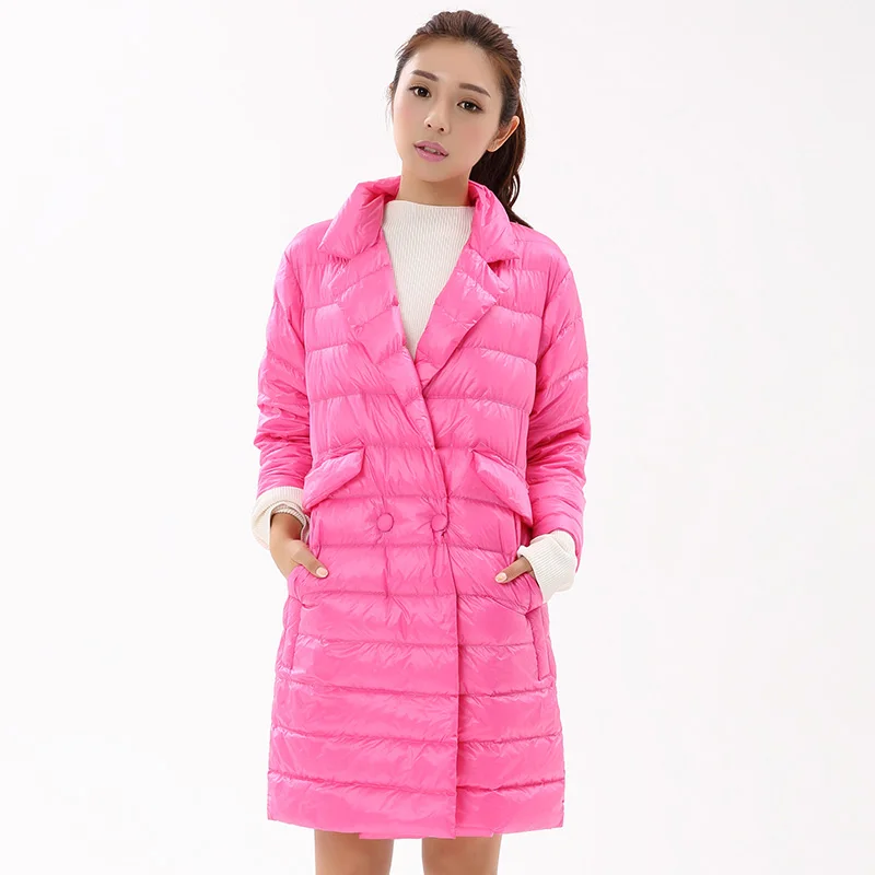 rose red Осенне-зимняя женская куртка, тонкая куртка на 90% белом утином пуху, ультра-светильник, пуховик, длинная верхняя одежда, женская теплая парка, брендовая одежда - Цвет: rose red