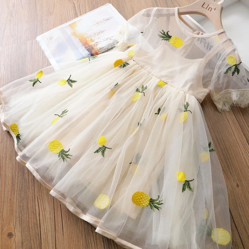 Baby Girls Summer Princess dress 2019 Girl Kids Pinapple Embroidery Mesh TUTU Dresses children's clothing 2-8 years | Детская одежда