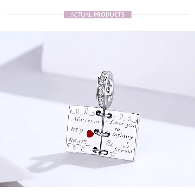 Bamoer Love Note, подвеска, Шарм для серебра, оригинальные Подвески, браслет, открытая книга, Стерлинговое Серебро, 925, мода, сделай сам, ювелирное изделие SCC1262