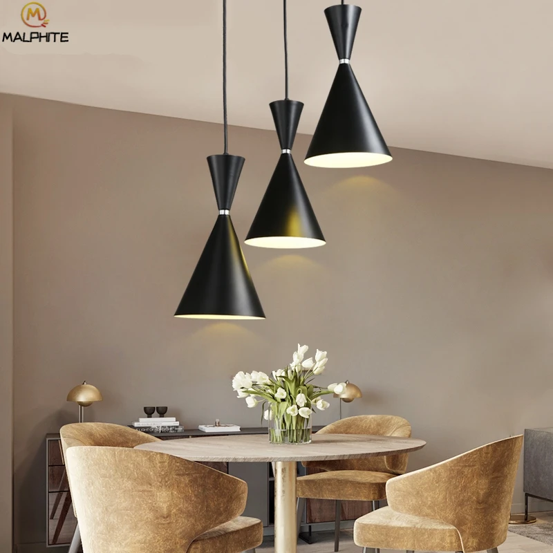 

Modern White Iron Pendant Lights Luminaire LED trumpet hanging Pendant Lamps Living room industrial decor Lighting Fixtures