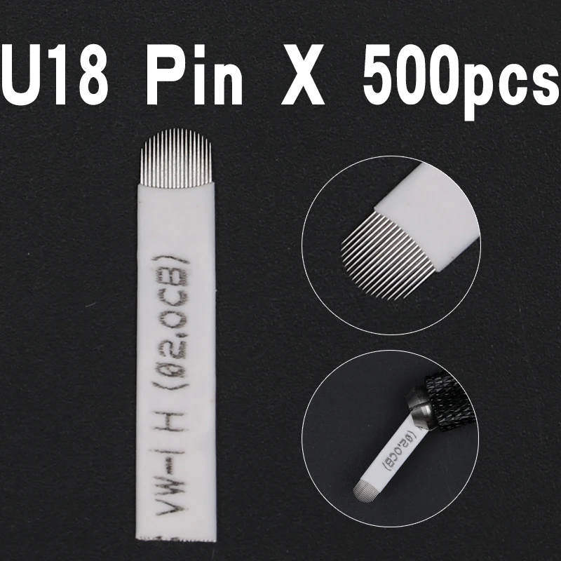 

500 Pieces U Shape Disposable tattoo needles 18 Pin Eyebrow Stamps Permanent Makeup Microblading Tattoos Needles