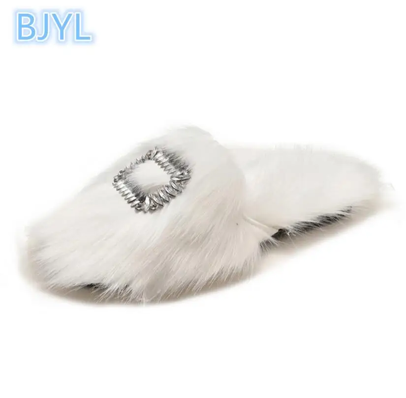 BJYL Мех животных шлёпанцы для женщин женские осенние и зимние 2018 новая модная