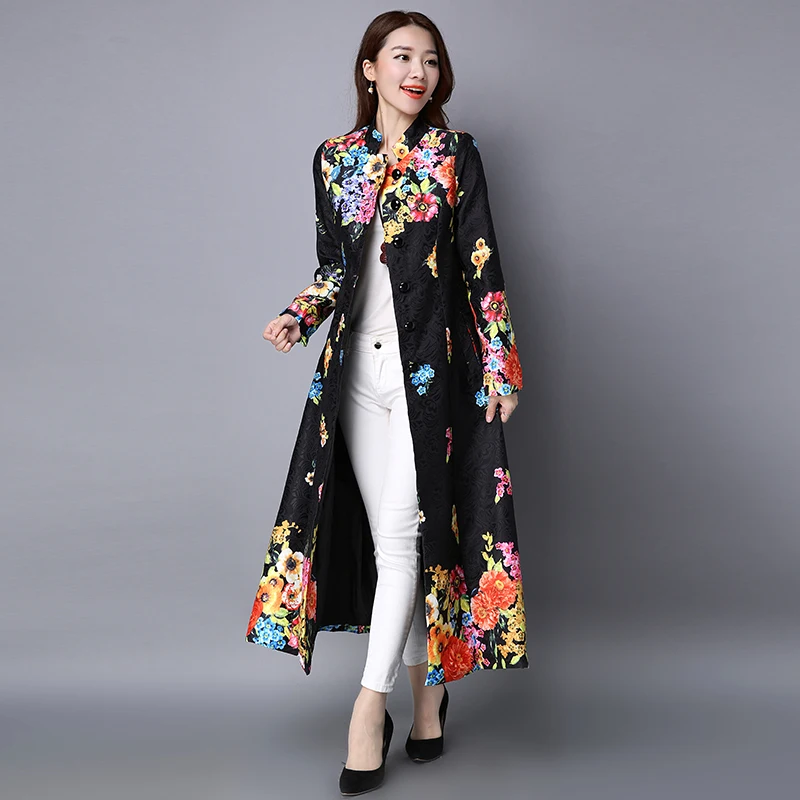 Женский кардиган с длинным рукавом весеннее длинное пальто принтом в стиле ретро