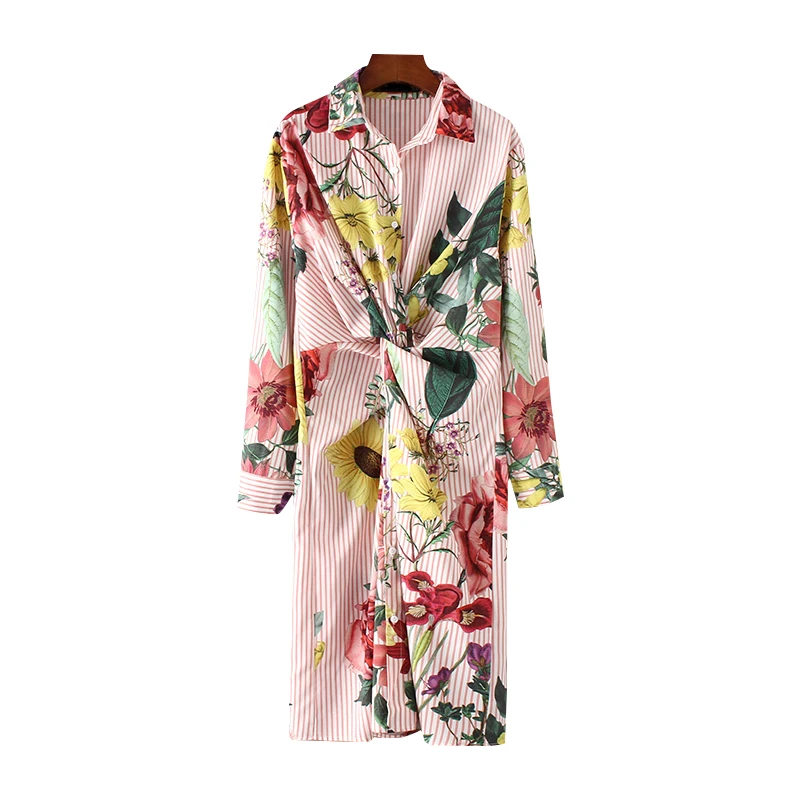 Цветочный принт кимоно платье 2017 Женская обувь в европейском стиле с v образным