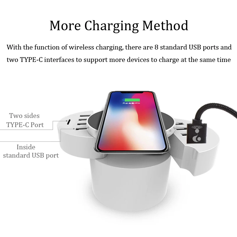 Беспроводное зарядное устройство для смартфонов Huawei iPhone с 8 USB-портами и