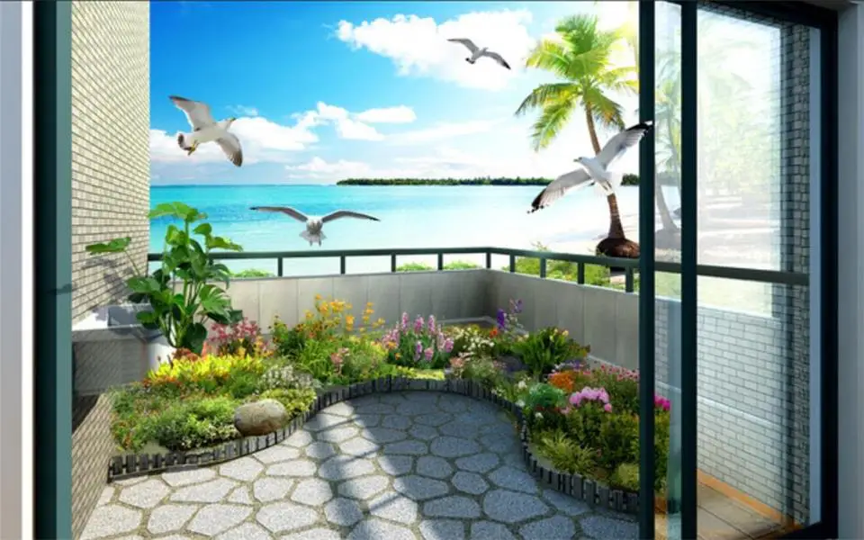 

3d wallpaper photo wallpaper custom living room mural sea view and balcony 3d painting sofa TV background wallpaper for walls 3d