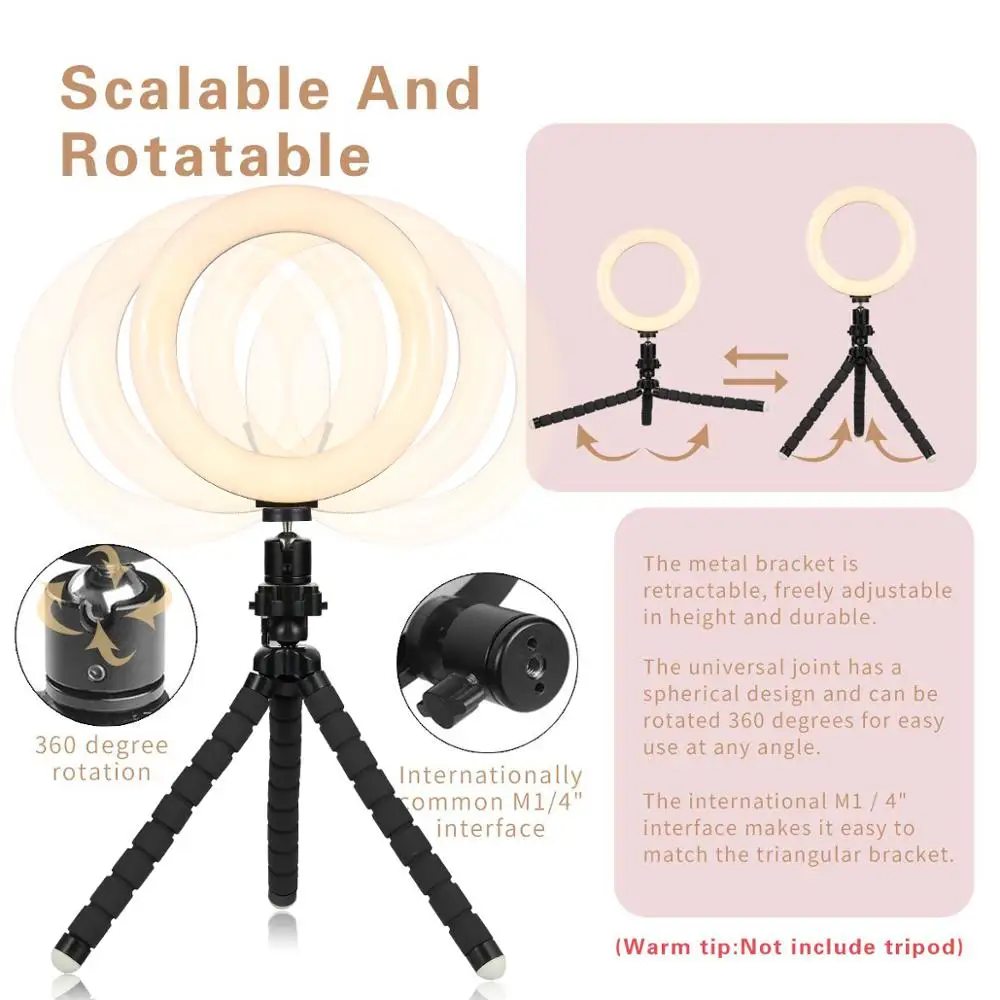 Светодиодный кольцевой светильник 8 дюймов лампа для селфи + держатель телефона
