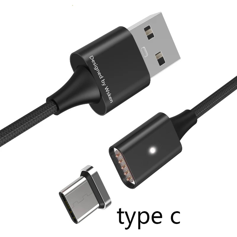 Type C Black WSKEN Lite1 микро USB кабель Быстрая зарядка Магнитный кабель USB Магнитная Зарядка для iPhone зарядный кабель 1 м - Цвет: Type C Black