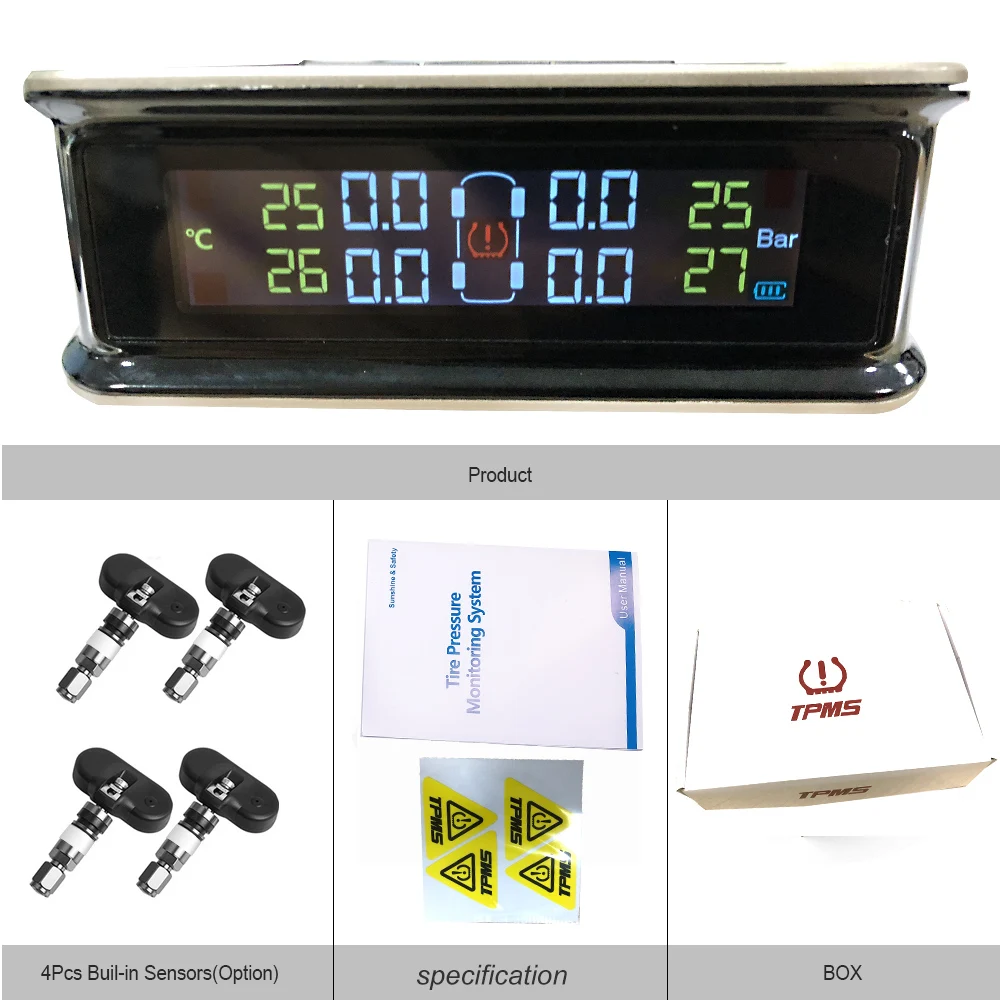 YAZH солнечная система контроля давления в шинах TPMS с 4 внутренними датчиками