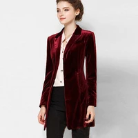 new female high quality chic tops europe womens velvet blazer slim fit long ol jacket ladies blouses plus size free shipping