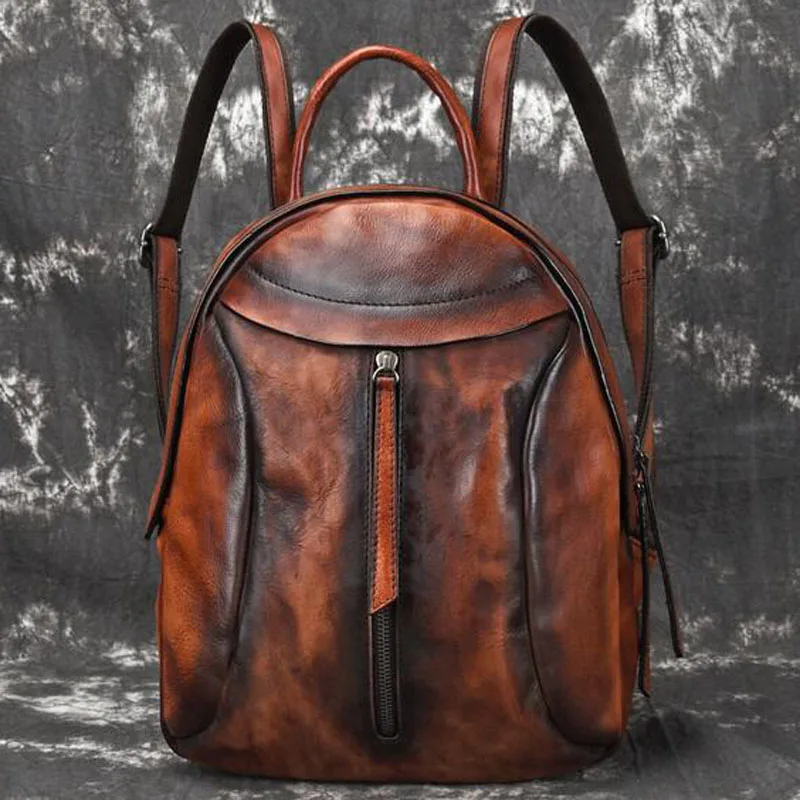 

Genuine Leather Retro Women Backpack Brush Color Daypack Leisure Bag Knapsack High Quality Real Rucksack Travel Leather Bag