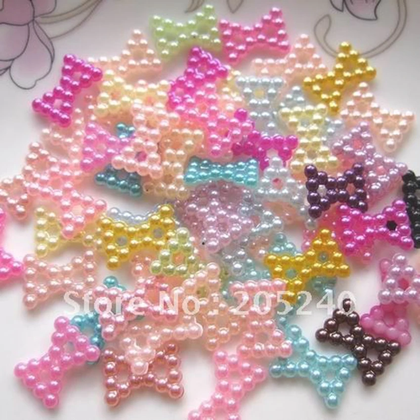 

Jewelry Materials For DIY Decoration Mixed Colors(1000pcs/Bag) 11mm Cute Flat Back Pearl Bow