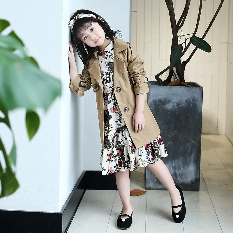 long autumn spring coat for girls 2018 khaki trend coats belt little teenage size 12 14 10 8 6 5 children clothing | Детская одежда и