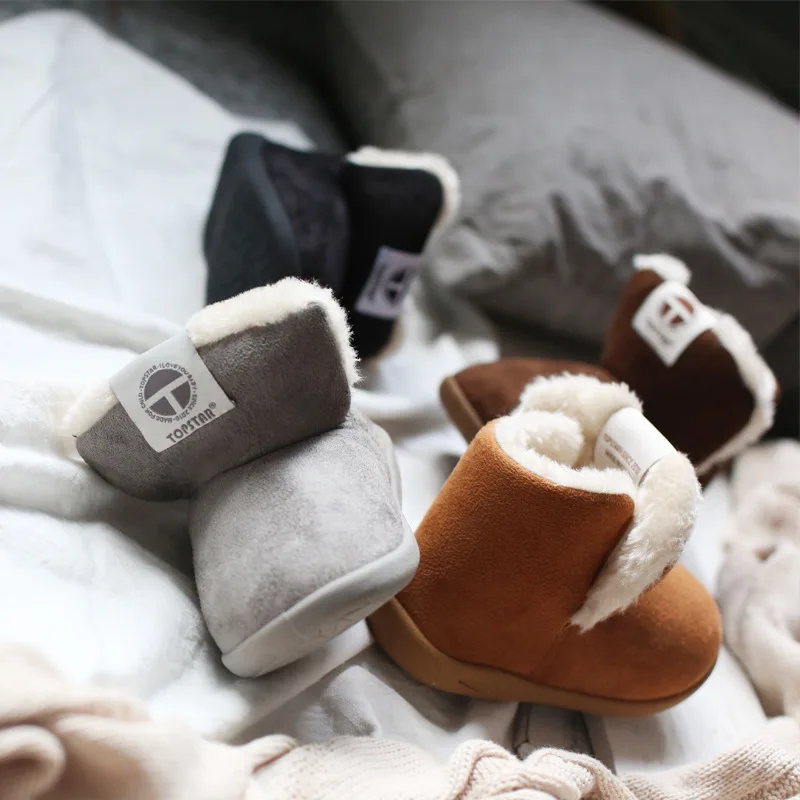 Winter new children's snow boots suede children's cotton shoes thick hair soft bottom baby cotton boots