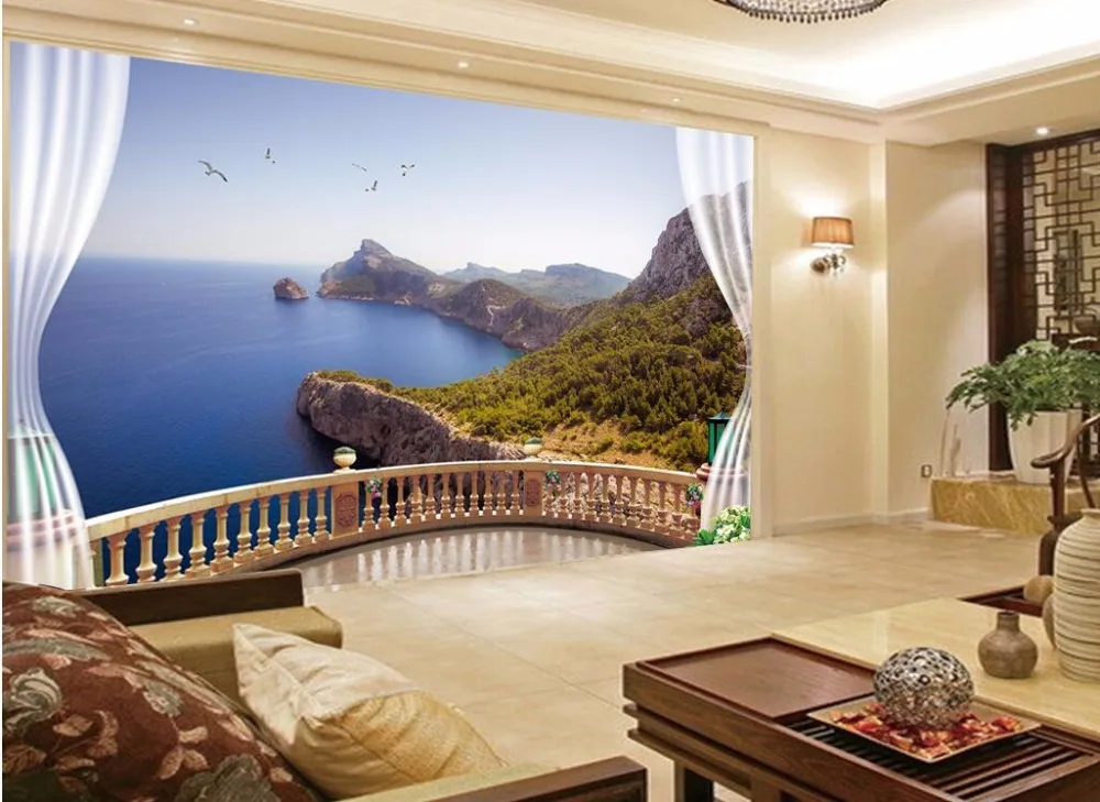 Настенные 3D-обои для комнаты рисунок на заказ изображение балкона берега пейзажа