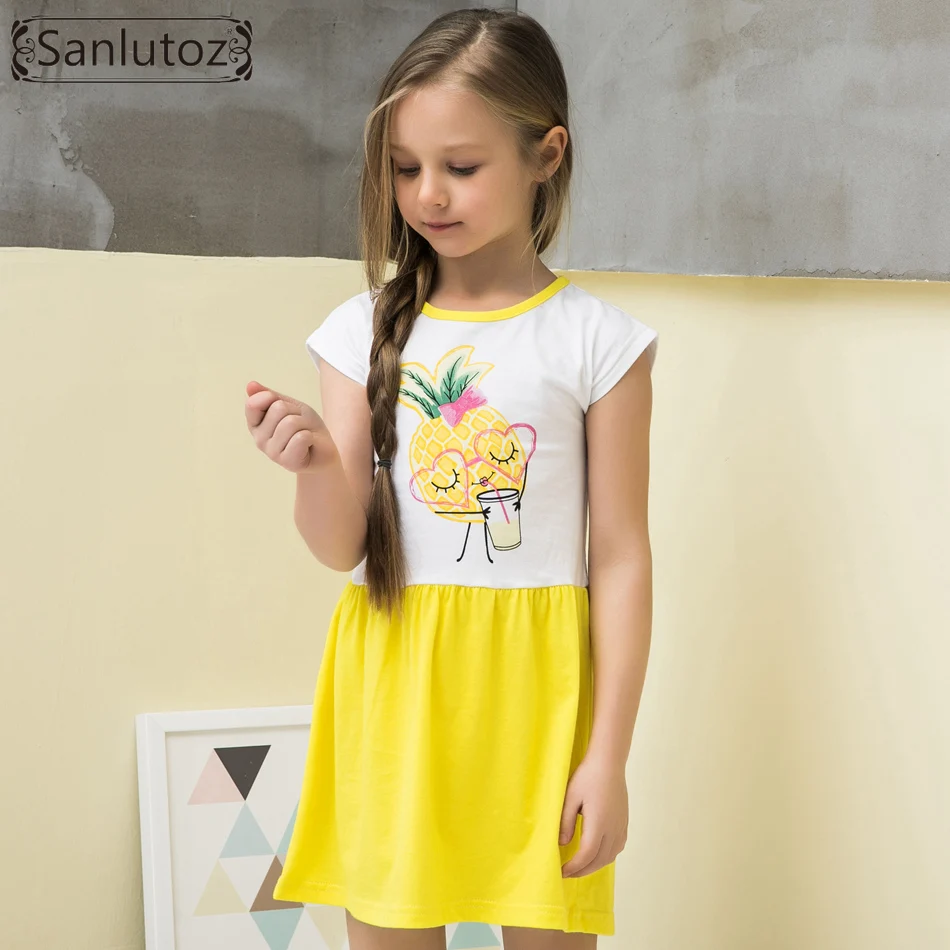 Sanlutoz Хлопковое платье для девочек ананасовая детская одежда летние вечерние