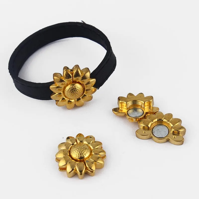 5 комплектов браслетов Подсолнух с магнитной застежкой для плоского кожаного