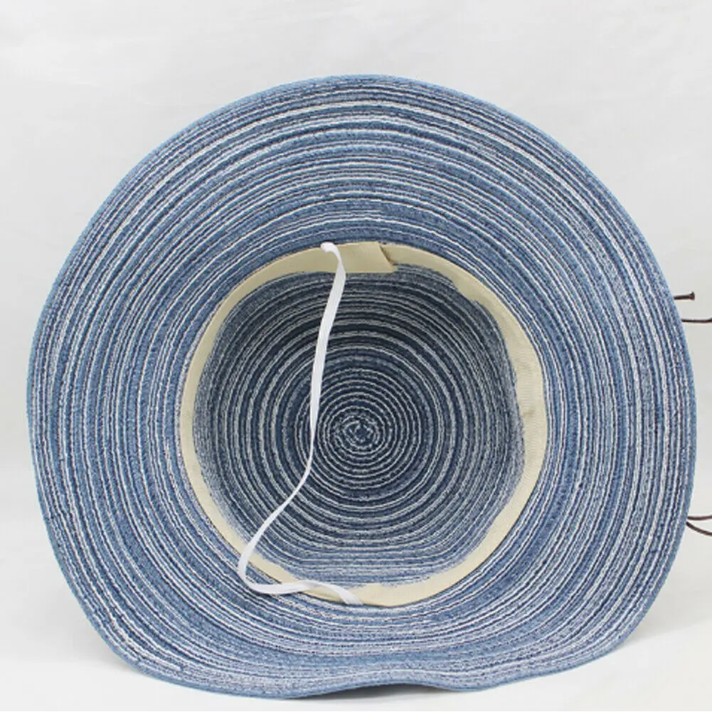 Женская пляжная соломенная шляпа с широкими полями складывающаяся в полоску для