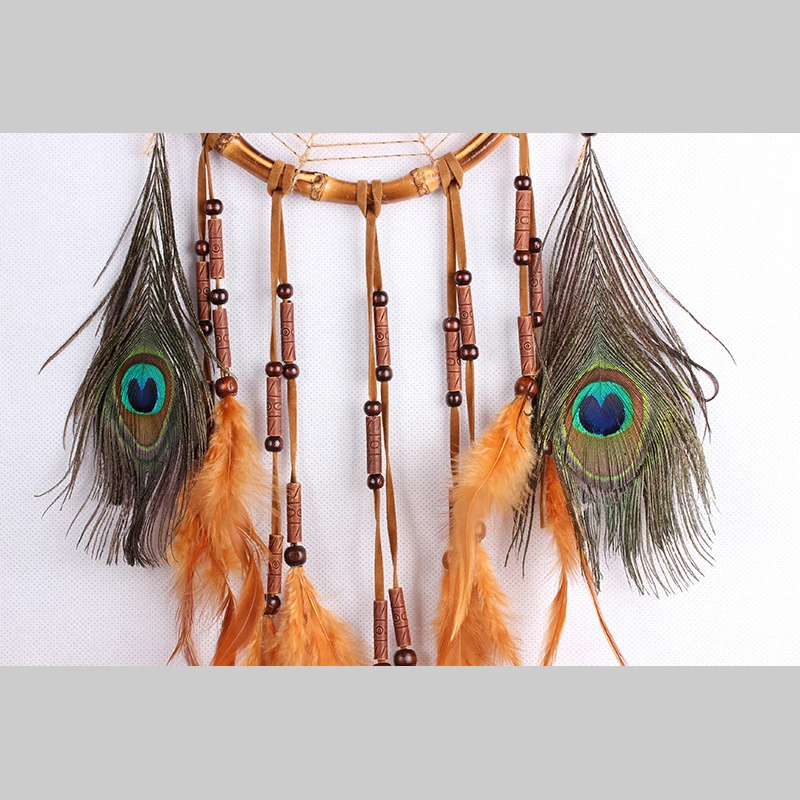 Ручная работа С принтом павлиньи перья Ловец снов бамбуковая круглая сеть