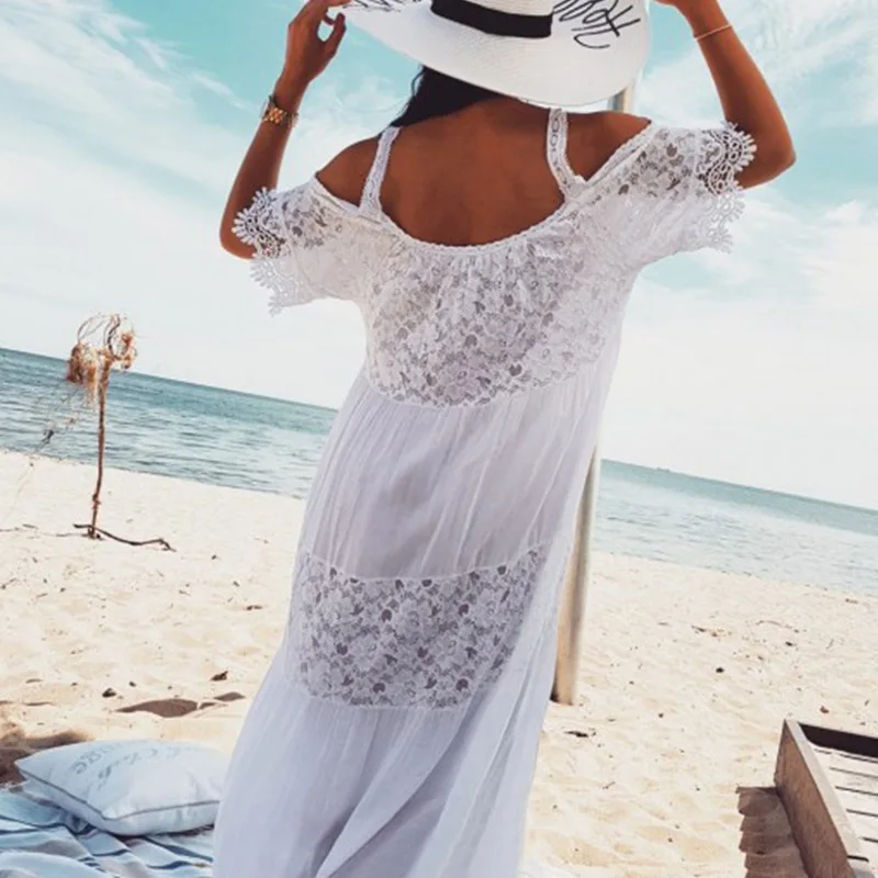 Новинка кружевное хлопковое длинное пляжное платье Saida de Praia Sarong Vestido Пляжное