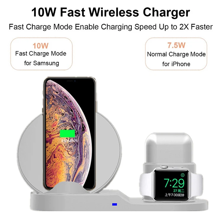 Qi 3 в 1 беспроводной мобильный телефон Быстрая зарядка подставка для iPhone Airpods Apple Watch Зарядное устройство Док-станция для iWatch 1 2 3 4 зарядное устройство s