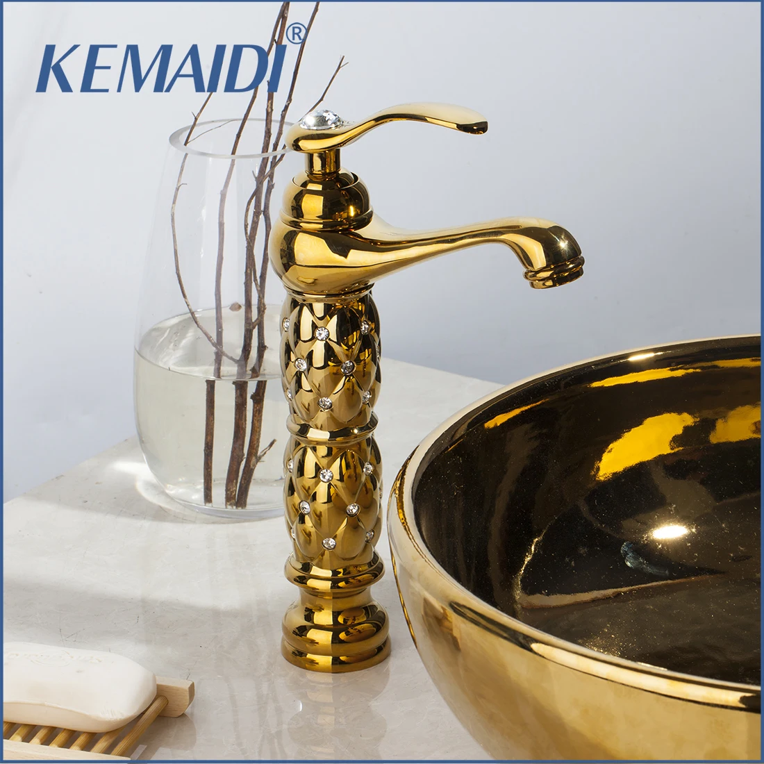 KEMAIDI ванная комната краны для раковины высокого и короткого кран роскошный золотой бортике с одной ручкой смесители для раковины смесители
