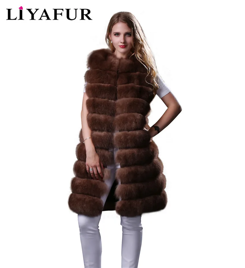 LIYAFUR 2018 настоящий толстый женский жилет из натурального синего лисьего меха