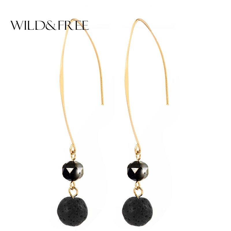 Дикий и свободный зеленый черный вулканический камень свисающие серьги для