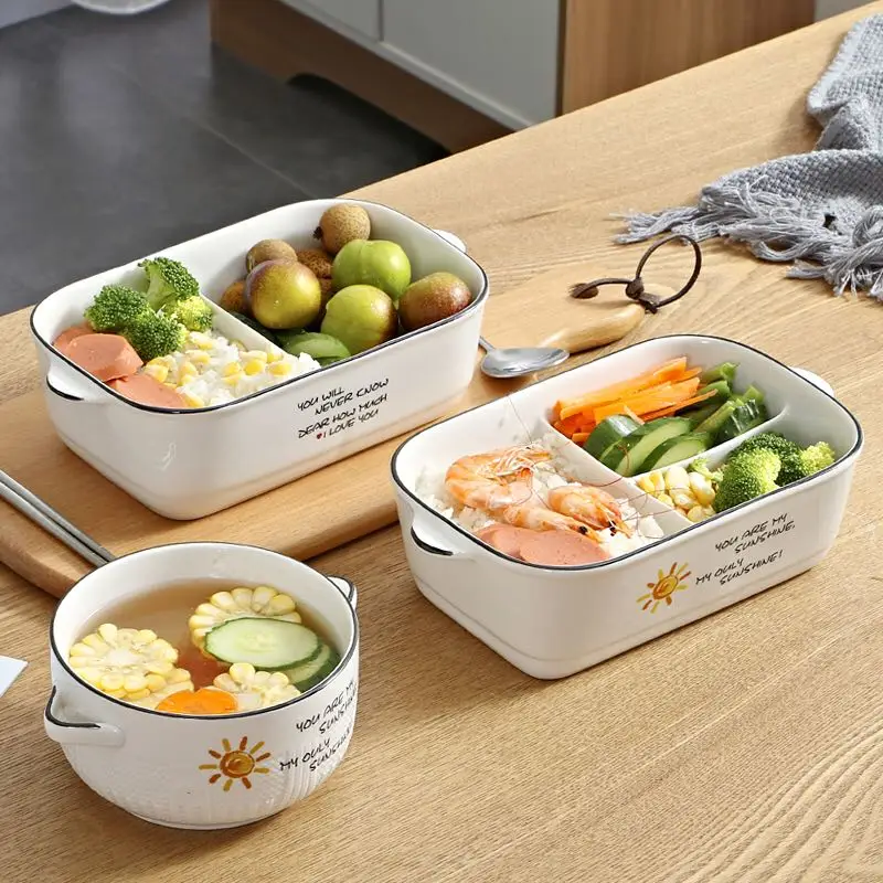 Ланчбокс Ланч-боксы Bento Box консервационная чаша с крышкой керамическая мультяшная трехслойная решетка набор может микроволновая печь