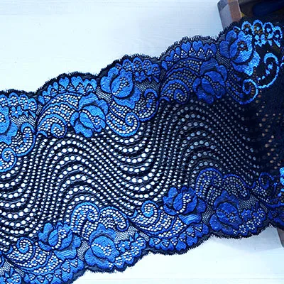 Blue and Black 2 ярда 18 см ширина эластичный кружевной отделкой ленты вышитые мульти стрейч кружевной ткани шитье аппликация Lingeire бюстгальтер свадебное платье DIY - Цвет: Blue and Black