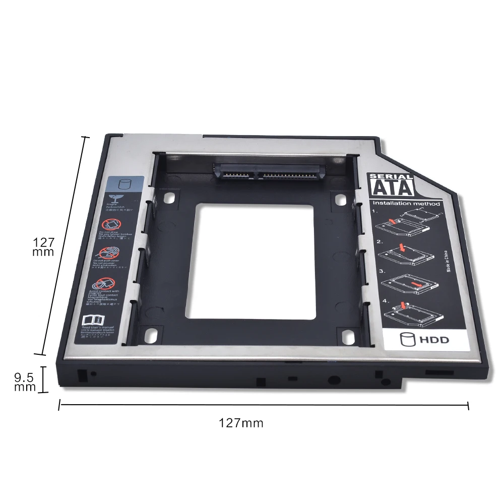 TISHRIC полупластиковый алюминиевый Универсальный Optibay 2nd HDD Caddy 9,5 мм SATA 3,0 2," SSD CD DVD для HDD чехол Корпус CD-ROM ODD