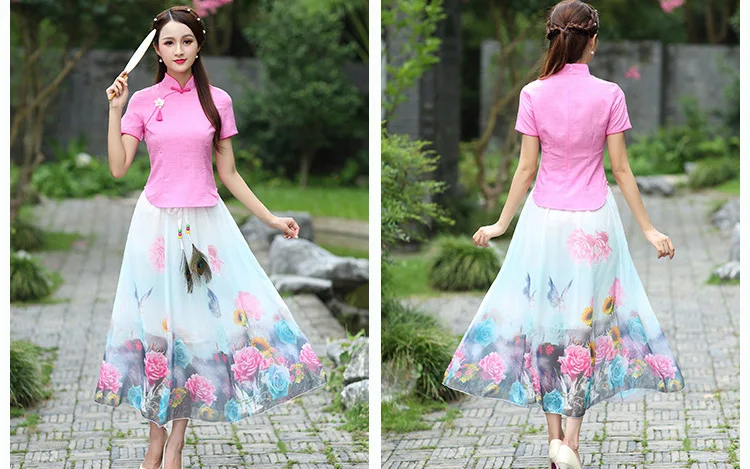 SHENG Коко китайский Винтаж Костюмы костюм Guzheng Cheongsam Чай топы, летний льняной костюм Традиционный китайский Стиль рубашки Для женщин