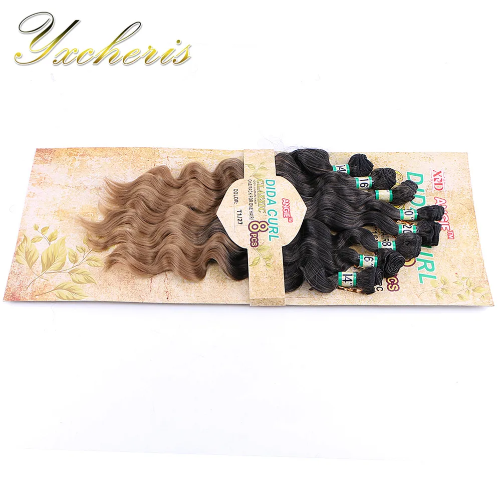 YXCHERISHAIR 8 шт./упак. синтетические глубокие пучки волнистых волос 1" 16" 1" 20" омбре черный блонд два пучка волос переплетение