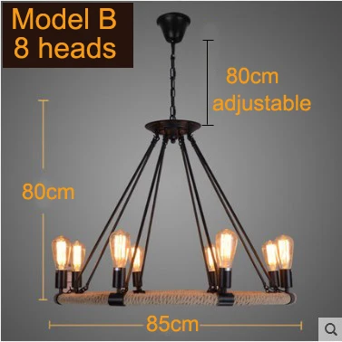 Model B with no bulb Винтажная ручная тканевая веревка из кованого железа, люстра в американском промышленном стиле, креативная Люстра для кафе - Цвет корпуса: Model B with no bulb