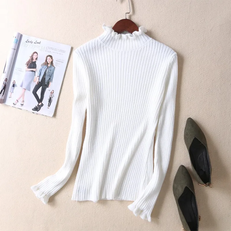 Women's Floral Collar Cuff Cashmere Jumper Pullover Ribbed Wool Soft Sweater Slim Famale 2 Models Winter Sweaters #919 | Женская