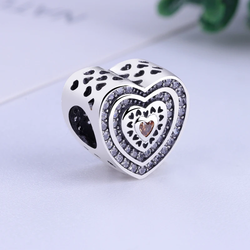 New 100% 925 Sterling Silver Bead Charm Pave Lavish Heart With Crystal Beads Fit Women Bracelet Necklace DIY Jewelry | Украшения и
